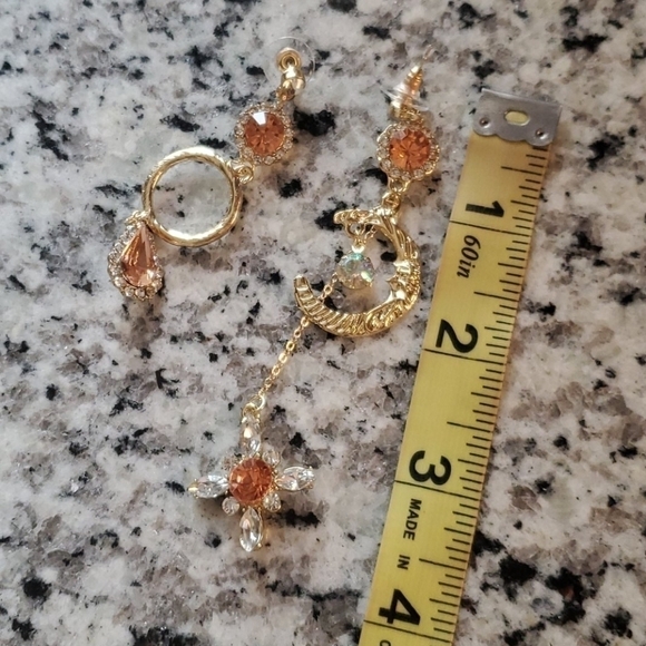 Boho Asymmetricall Moon  crystal earrings - Picture 8 of 8